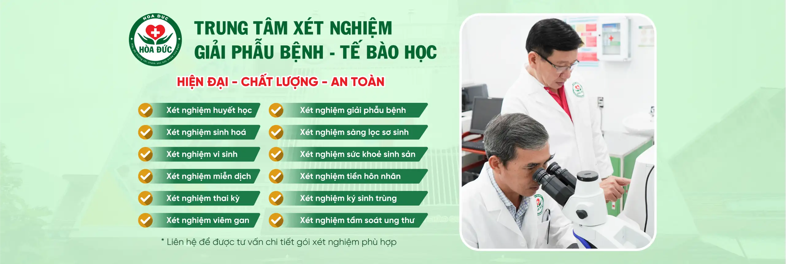 Banner Trung tâm Xét nghiệm - Giải phẫu bệnh - Tế bào học Hoà Đức